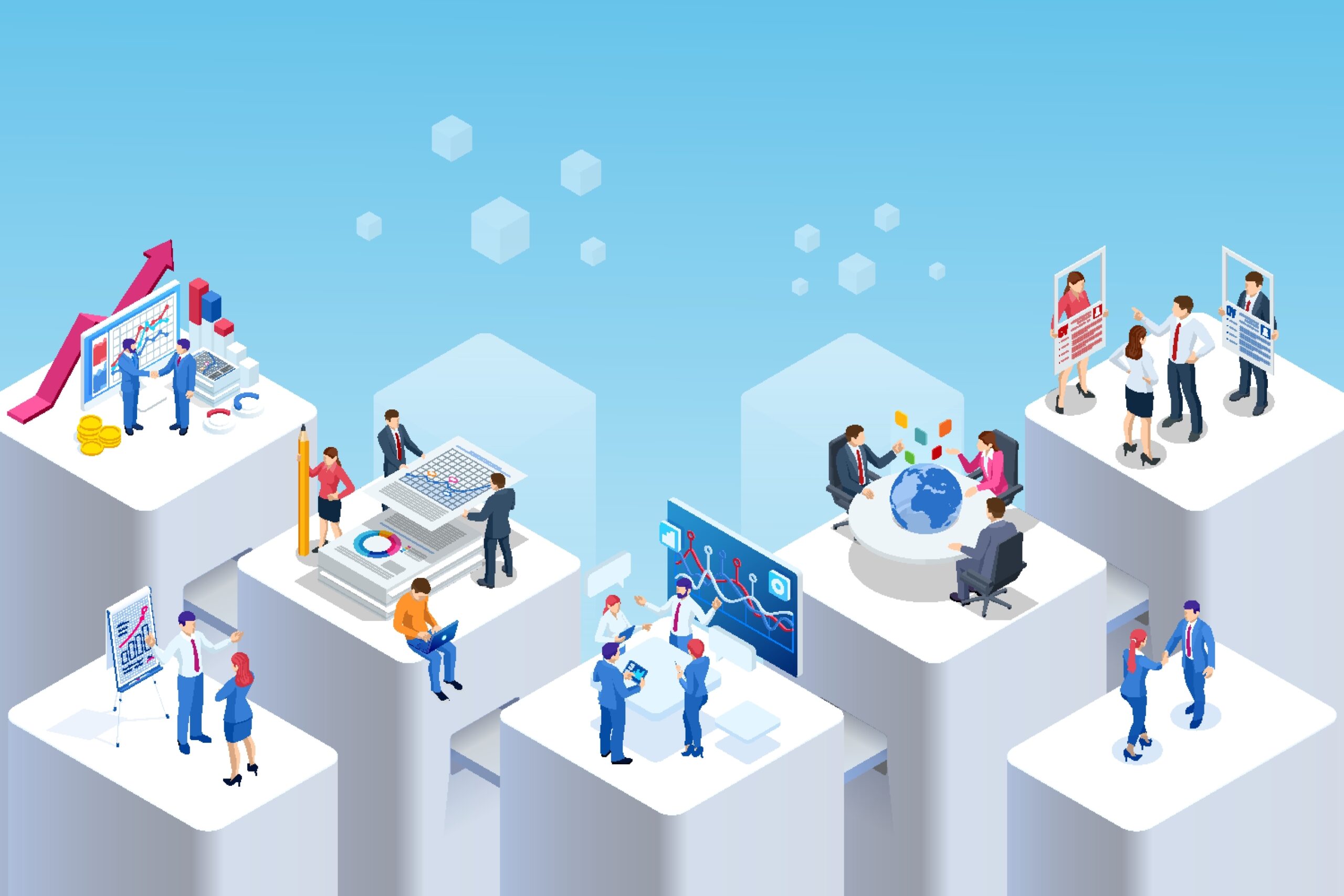 Isometric,Expert,Team,For,Data,Analysis,,Business,Statistic,,Management,,Consulting,